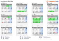 Kalender 2026 mit Ferien und Feiertagen Drente