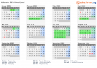 Kalender 2026 mit Ferien und Feiertagen Overijssel