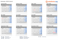 Kalender  mit Ferien und Feiertagen Irland