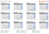 Kalender 2026 mit Ferien und Feiertagen Apulien