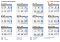 Kalender  mit Ferien und Feiertagen Kolumbien