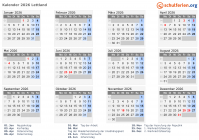 Kalender  mit Ferien und Feiertagen Lettland