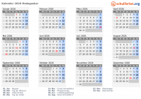 Kalender  mit Ferien und Feiertagen Madagaskar