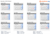Kalender  mit Ferien und Feiertagen Malawi