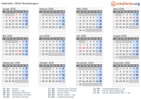 Kalender  mit Ferien und Feiertagen Montenegro