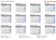 Kalender  mit Ferien und Feiertagen Nicaragua