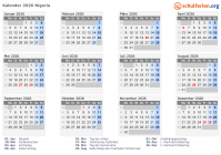 Kalender  mit Ferien und Feiertagen Nigeria
