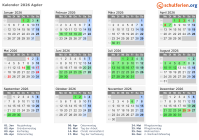 Kalender 2026 mit Ferien und Feiertagen Agder