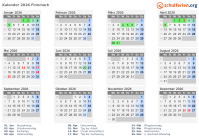 Kalender 2026 mit Ferien und Feiertagen Finnmark