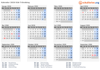 Kalender 2026 mit Ferien und Feiertagen Süd-Tröndelag