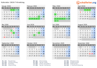 Kalender 2026 mit Ferien und Feiertagen Tröndelag