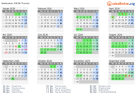 Kalender 2026 mit Ferien und Feiertagen Troms