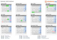 Kalender 2026 mit Ferien und Feiertagen Vestland
