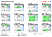 Kalender 2026 mit Ferien und Feiertagen Burgenland
