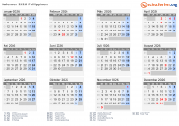 Kalender  mit Ferien und Feiertagen Philippinen