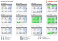 Kalender 2026 mit Ferien und Feiertagen Lodsch