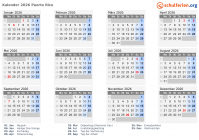 Kalender  mit Ferien und Feiertagen Puerto Rico
