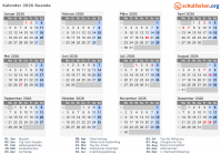 Kalender  mit Ferien und Feiertagen Ruanda
