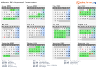 Kalender 2026 mit Ferien und Feiertagen Appenzell Innerrhoden
