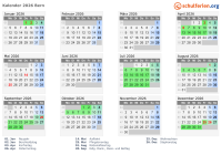 Kalender 2026 mit Ferien und Feiertagen Bern