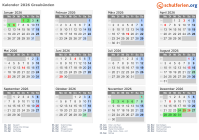 Kalender 2026 mit Ferien und Feiertagen Graubünden