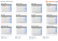 Kalender 2026 mit Ferien und Feiertagen Tessin