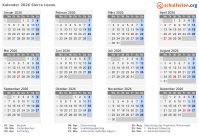 Kalender  mit Ferien und Feiertagen Sierra Leone