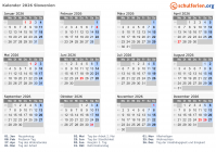 Kalender 2026 mit Ferien und Feiertagen Slowenien