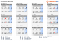 Kalender  mit Ferien und Feiertagen Syrien