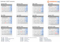 Kalender  mit Ferien und Feiertagen Tansania