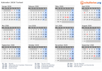 Kalender  mit Ferien und Feiertagen Tschad