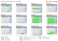 Kalender 2026 mit Ferien und Feiertagen Gablonz an der Neiße