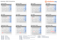 Kalender  mit Ferien und Feiertagen Tschechien