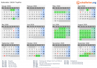 Kalender 2026 mit Ferien und Feiertagen Teplitz