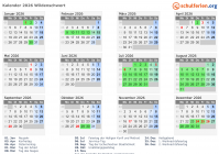 Kalender 2026 mit Ferien und Feiertagen Wildenschwert
