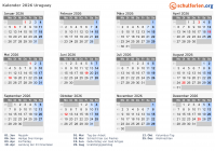 Kalender  mit Ferien und Feiertagen Uruguay