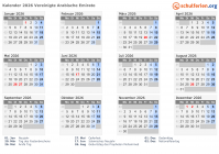 Kalender  mit Ferien und Feiertagen Vereinigte Arabische Emirate