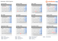 Kalender  mit Ferien und Feiertagen Zypern