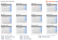 Kalender 2027 mit Ferien und Feiertagen Äthiopien