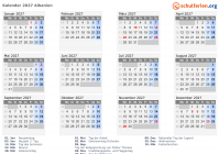 Kalender 2027 mit Ferien und Feiertagen Albanien