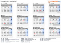 Kalender 2027 mit Ferien und Feiertagen Argentinien