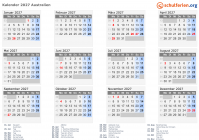 Kalender 2027 mit Ferien und Feiertagen Australien