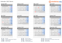 Kalender 2027 mit Ferien und Feiertagen Benin