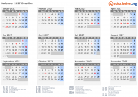 Kalender 2027 mit Ferien und Feiertagen Brasilien