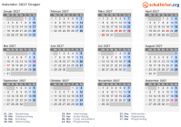 Kalender 2027 mit Ferien und Feiertagen Dragør