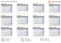 Kalender 2027 mit Ferien und Feiertagen Skanderborg