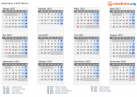 Kalender 2027 mit Ferien und Feiertagen Skive