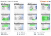 Kalender 2027 mit Ferien und Feiertagen Baden-Württemberg