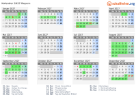 Kalender 2027 mit Ferien und Feiertagen Bayern