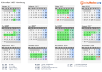 Kalender 2027 mit Ferien und Feiertagen Hamburg